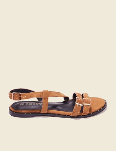 Sandales plates à clous marron femme