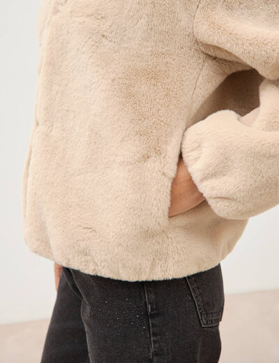 Blouson ample court col montant beige femme