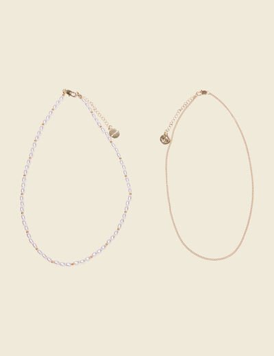 Double collier à perles blanc femme