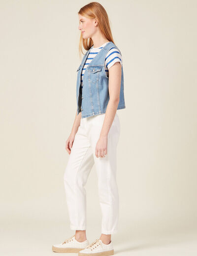 Veste sans manches en jean denim used femme