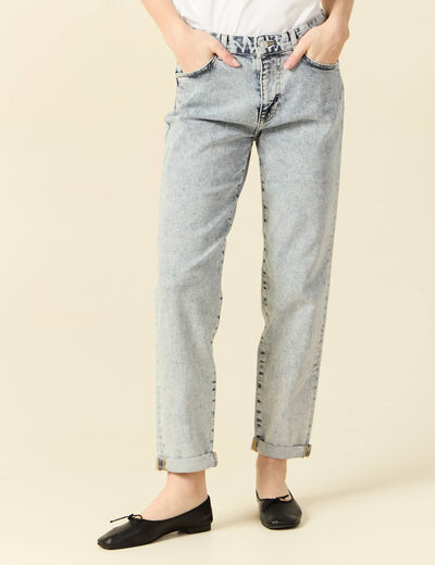 Jeans girlfriend 5 poches denim snow bleu femme