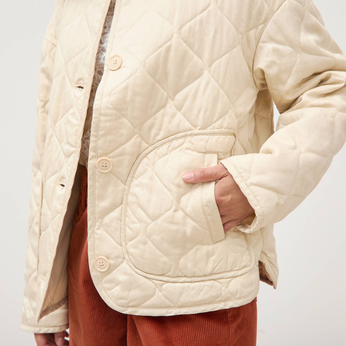 Veste oversize manches longues doubl&eacute;e creme femme