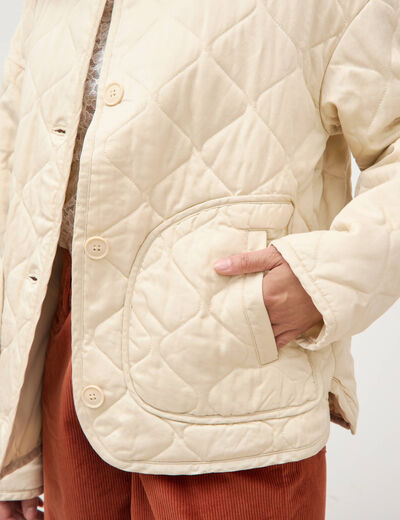 Veste oversize manches longues doubl&eacute;e creme femme