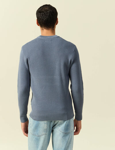 Pull col rond manches longues bleu gris homme