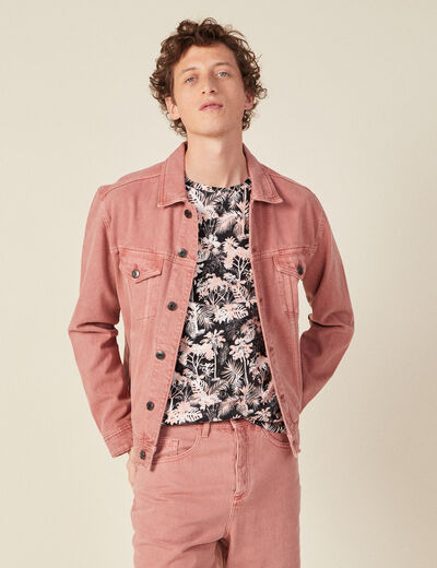 Veste droite boutonné en jean rose homme
