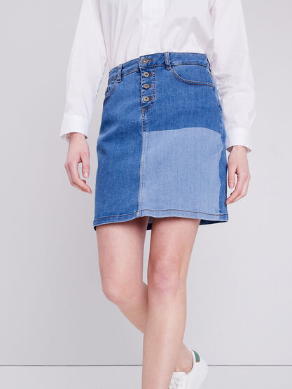Jupe droite en jean denim used femme