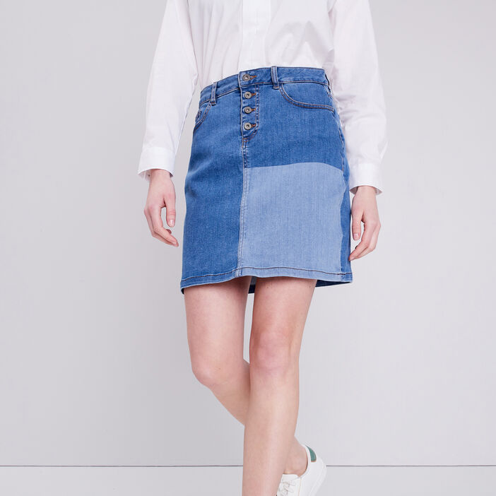 Jupe droite en jean denim used femme