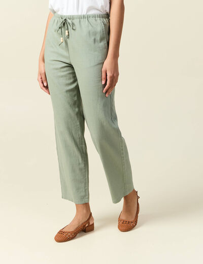 Pantalon droit 7/8ème vert kaki femme