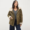 Parka oversize courte &agrave; capuche vert kaki femme