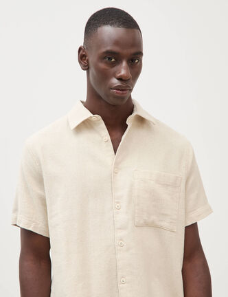 Chemise manches courtes col am&eacute;ricain sable homme