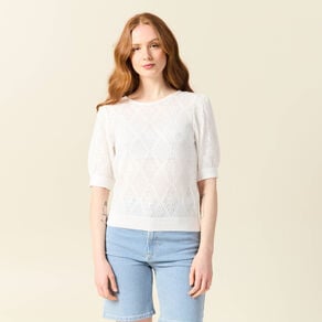 pull manches courtes ajoure ecru femme Pull manches courtes ajouré ecru femme