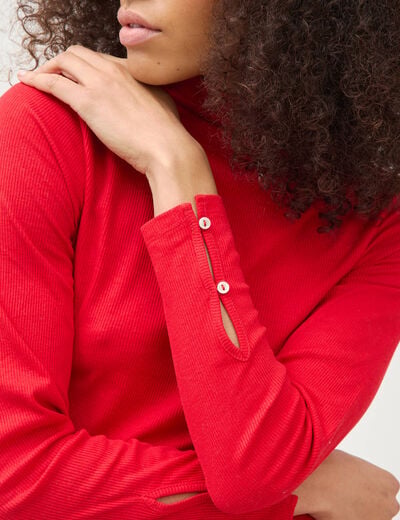T-shirt cintr&eacute; manches longues rouge femme