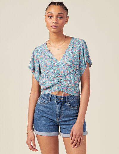 Blouse cropped éco-responsable vert émeraude femme