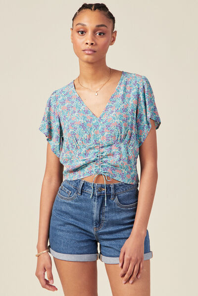 Blouse cropped éco-responsable vert émeraude femme
