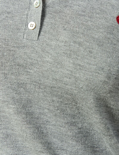 Polo manches longues avec c&oelig;ur brod&eacute; gris clair femme