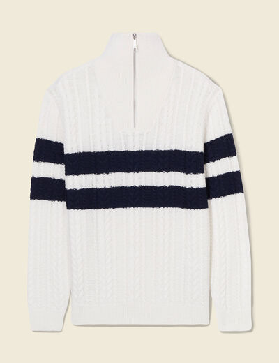 Pull col camionneur zippé ecru homme