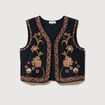 Gilet droit court sans manches doubl&eacute; noir femme