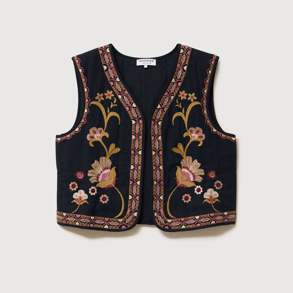 Gilet droit court sans manches doubl&eacute; noir femme