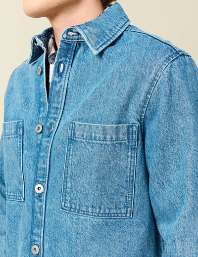 Surchemise en jeans coton coupe droite denim double stone homme