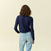Gilet droit court manches longues bleu marine femme