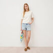 Pull droit court en coton ecru femme
