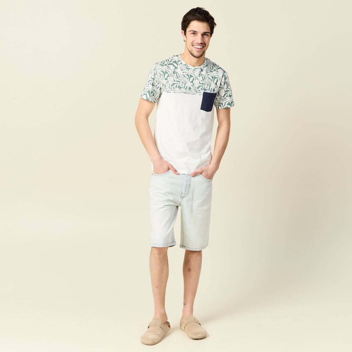 Bermuda droit en jean denim snow bleach homme