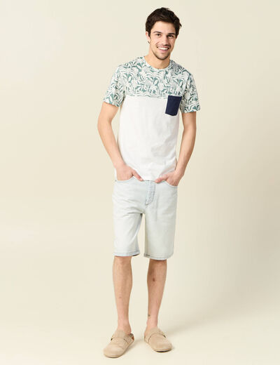 Bermuda droit en jean denim snow bleach homme