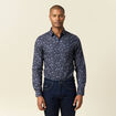 Chemise cintr&eacute;e en coton manches longues bleu marine homme