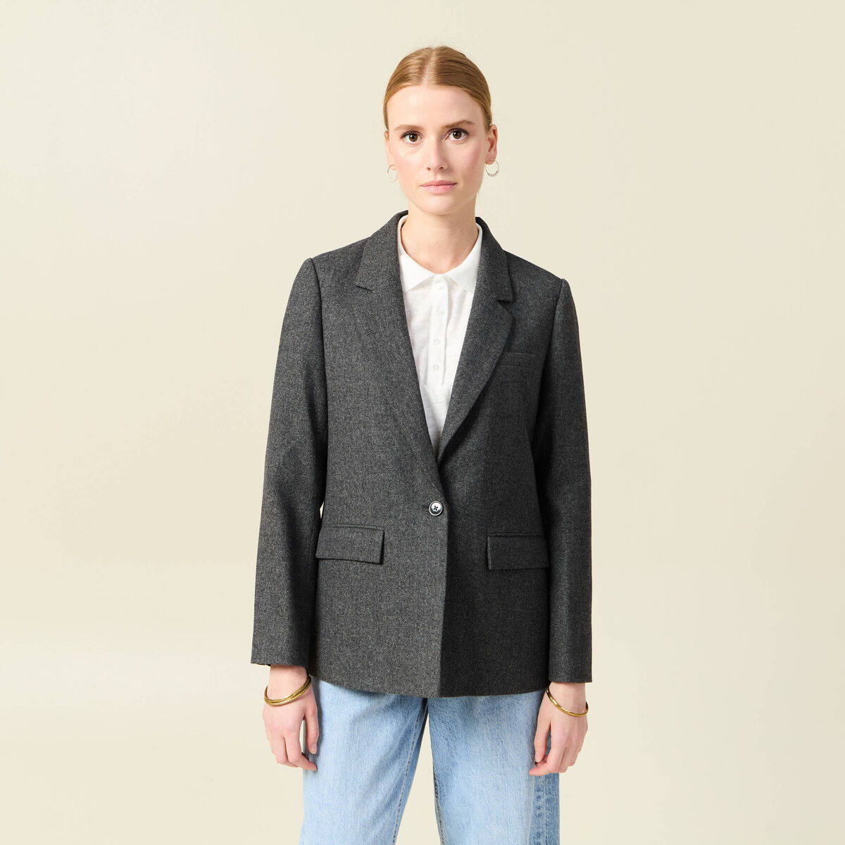Veste blazer ajustée gris foncé femme