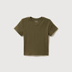 T-shirt ajust&eacute; col rond manches courtes vert olive femme