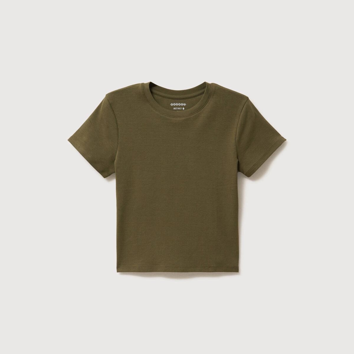 T-shirt ajust&eacute; col rond manches courtes vert olive femme