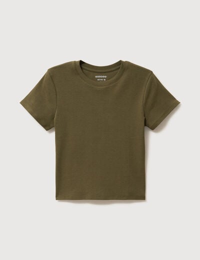 T-shirt ajust&eacute; col rond manches courtes vert olive femme