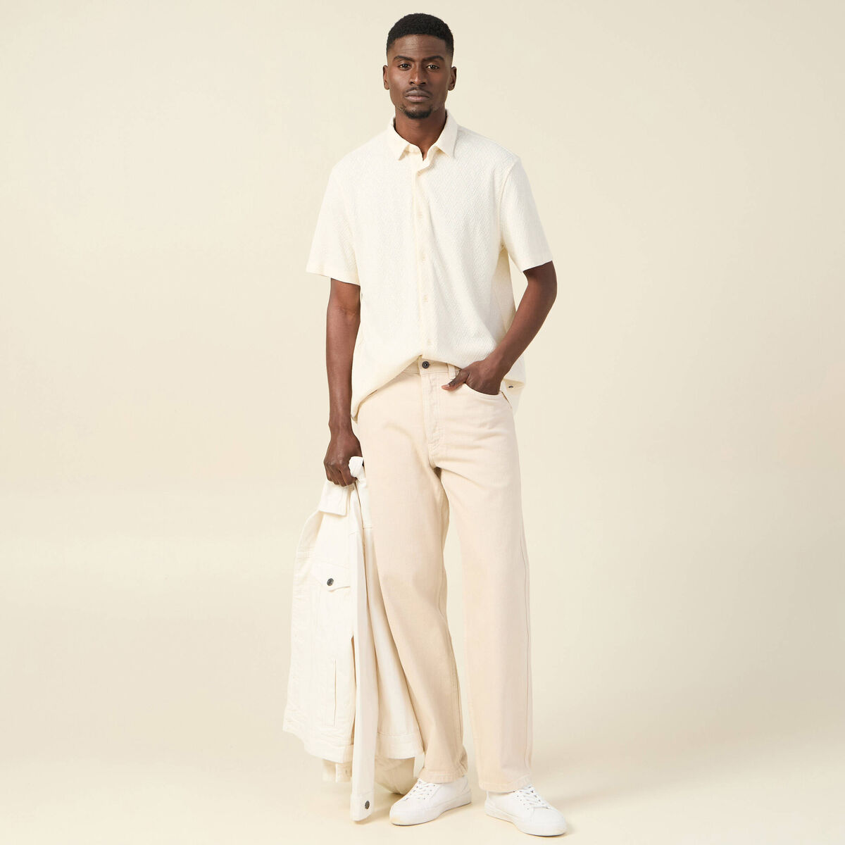 Chemise manches courtes ecru homme