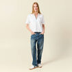 T-shirt droit court col V en coton blanc femme