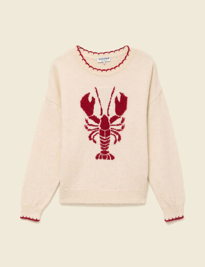 Pull droit manches longues col rond ecru femme
