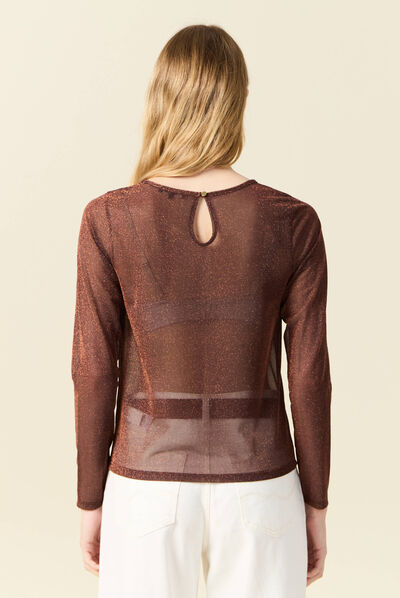 T-shirt manches longues marron cognac femme