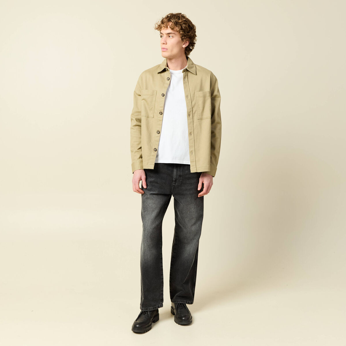 Surchemise manches longues beige fonce homme