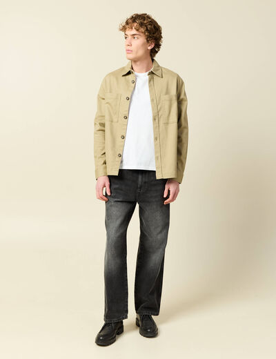 Surchemise manches longues beige fonce homme