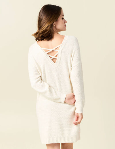 Robe pull droite col bateau creme femme