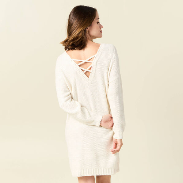 Robe pull droite col bateau creme femme