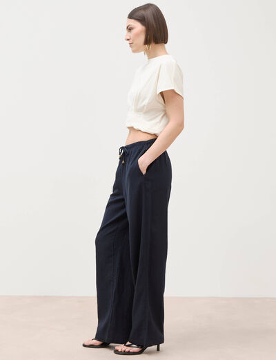 Pantalon standard fluide bleu marine femme