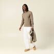 Pull manches longues col rond taupe homme