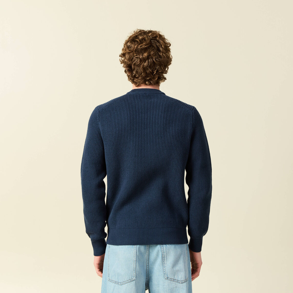 Pull fin manches longues col rond bleu marine homme