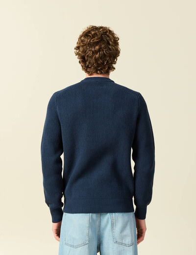 Pull fin manches longues col rond bleu marine homme