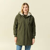Parka oversize mi-longue &agrave; capuche vert kaki femme