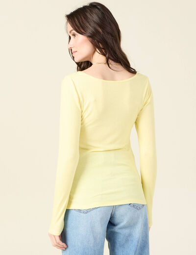 T-shirt côtelé éco-responsable jaune fluo femme