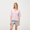 T-shirt col v manches courtes en coton parme femme