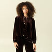 Gilet court droit en velours doubl&eacute; marron fonc&eacute; femme