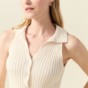 debardeur tricot sans manches creme femme Débardeur tricot sans manches creme femme