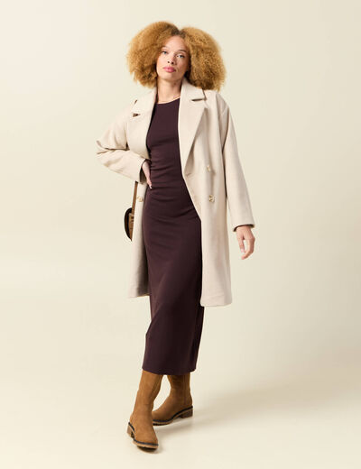 Robe manches longues en maille marron fonc&eacute; femme